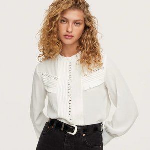 Mango White Pleated Blouse